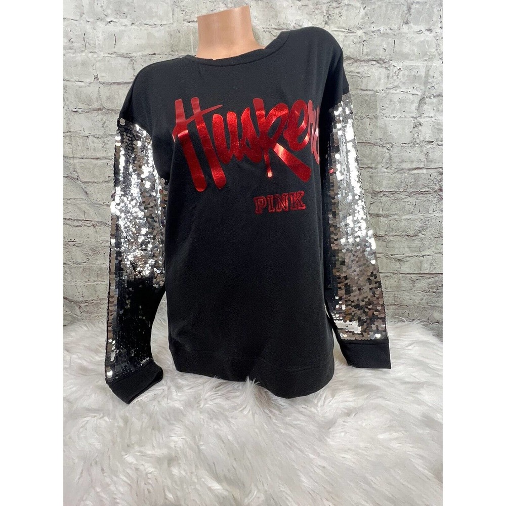 RARE VICTORIA SECRET PINK LIMITED EDITION BLING Sequin Huskers Sweatshirt M $99 - Picture 8 of 10